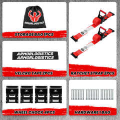 ARMORLOGISTICS trailer setup with tie-down kit for easy stabilization