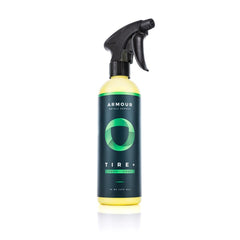 Armour Detail Supply Tire+ bottle demonstrates lasting tire shine for a refined finish.