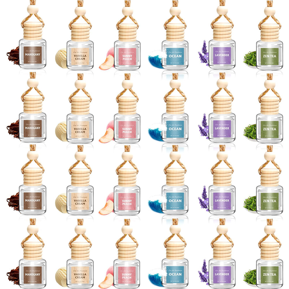 AROIC 24-pack car air fresheners with packaging display for easy selection in the car interior.