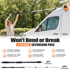 ARTIPOLY 4-12ft extension pole with quick-release levers ensures adjustable length.