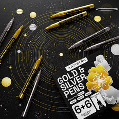 Artistro gold paint pen on rock preserves fine lines for outdoor use.
