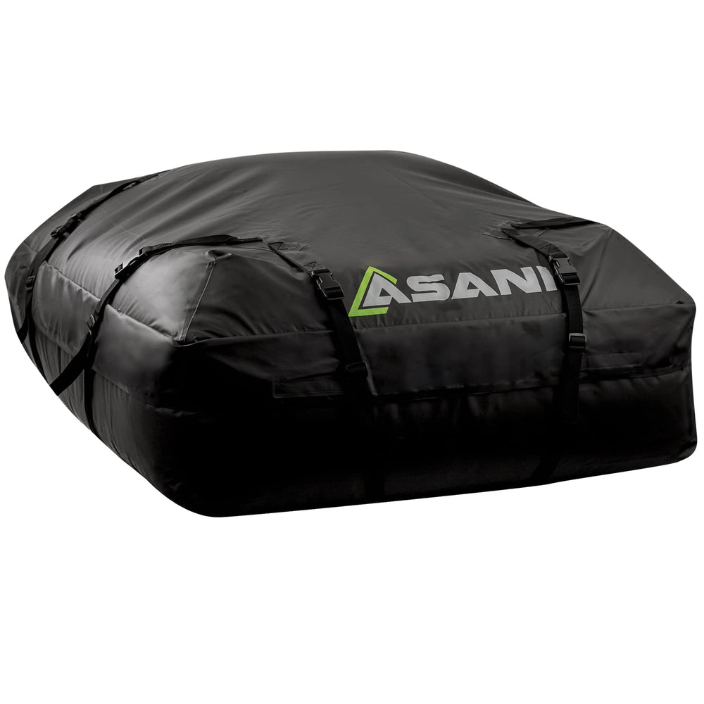 Asani waterproof roof-top bag with dry-zipper keeps gear dry during rain.