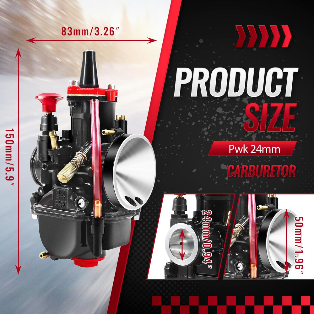 Asecupdat PWK 24mm carburetor side view highlighting airflow and potential tuning ease