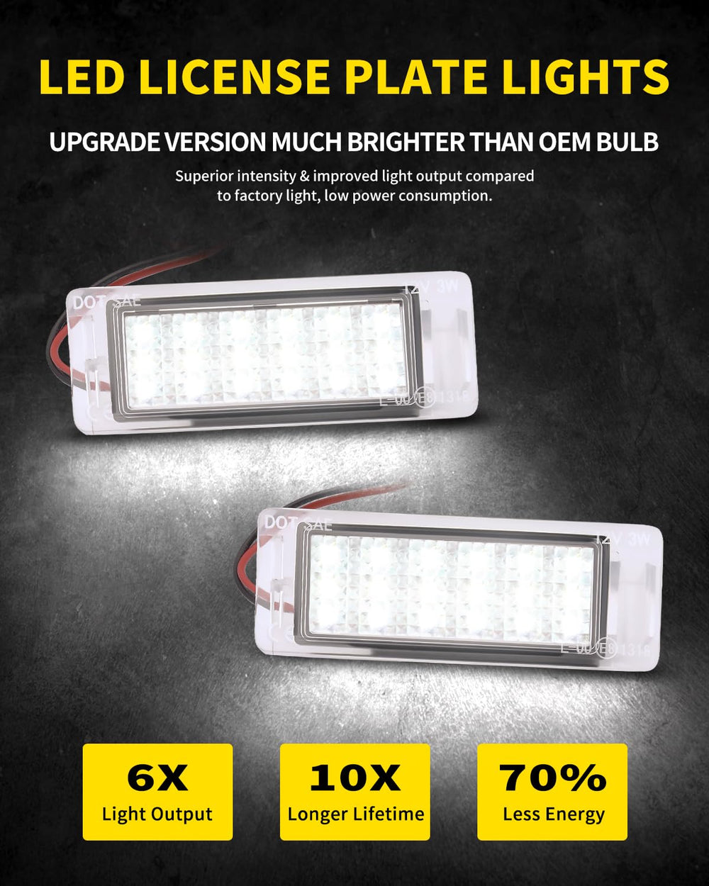 Asgohme with 18-SMD LED chips delivers bright, even white light for rear plates.