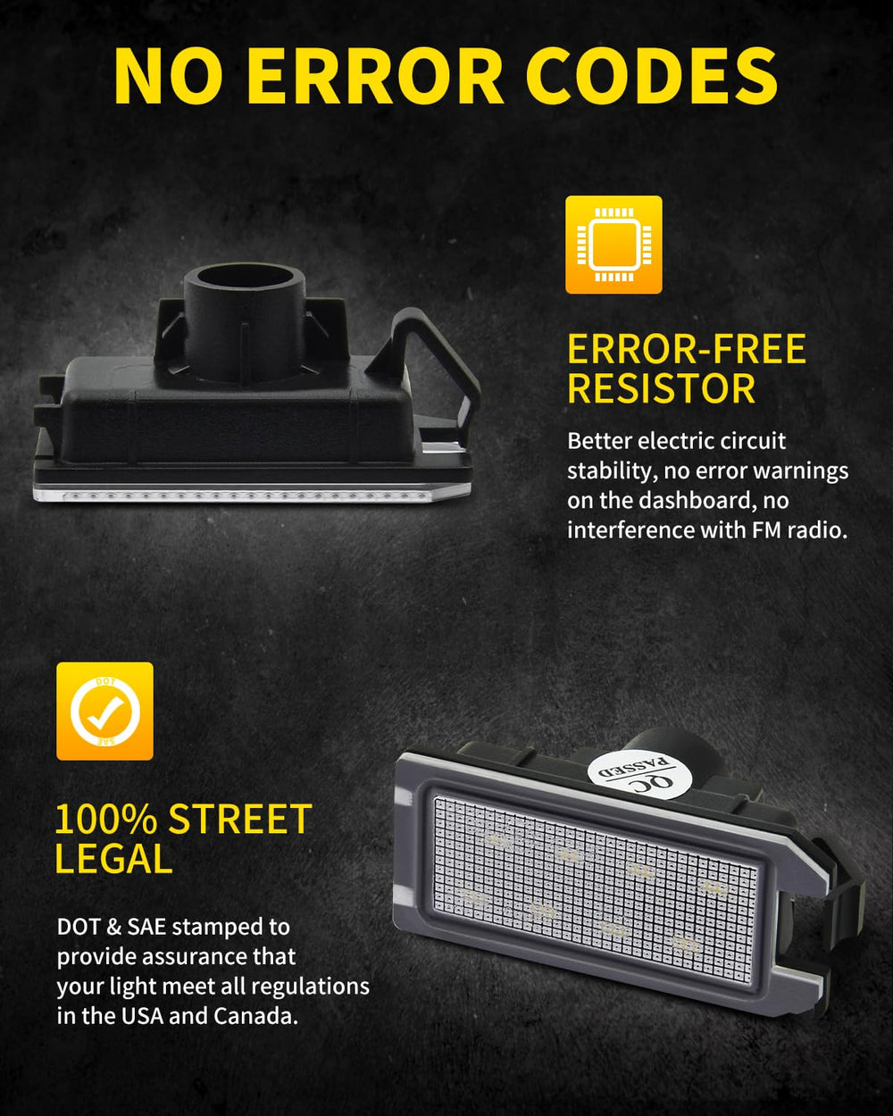 Asgohme LED license plate light features a durable, weather-resistant housing.