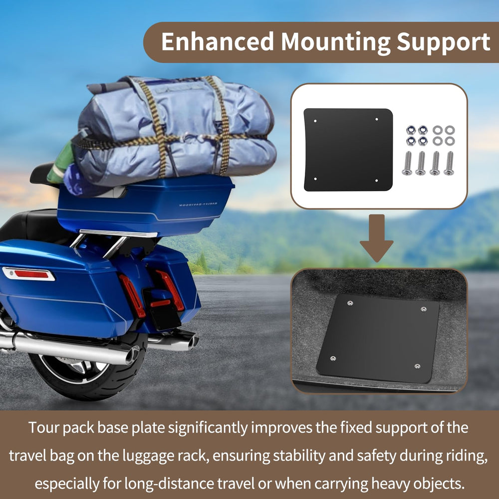 AshKiz Tour Pack Plate installed on bike demonstrates stable luggage support.