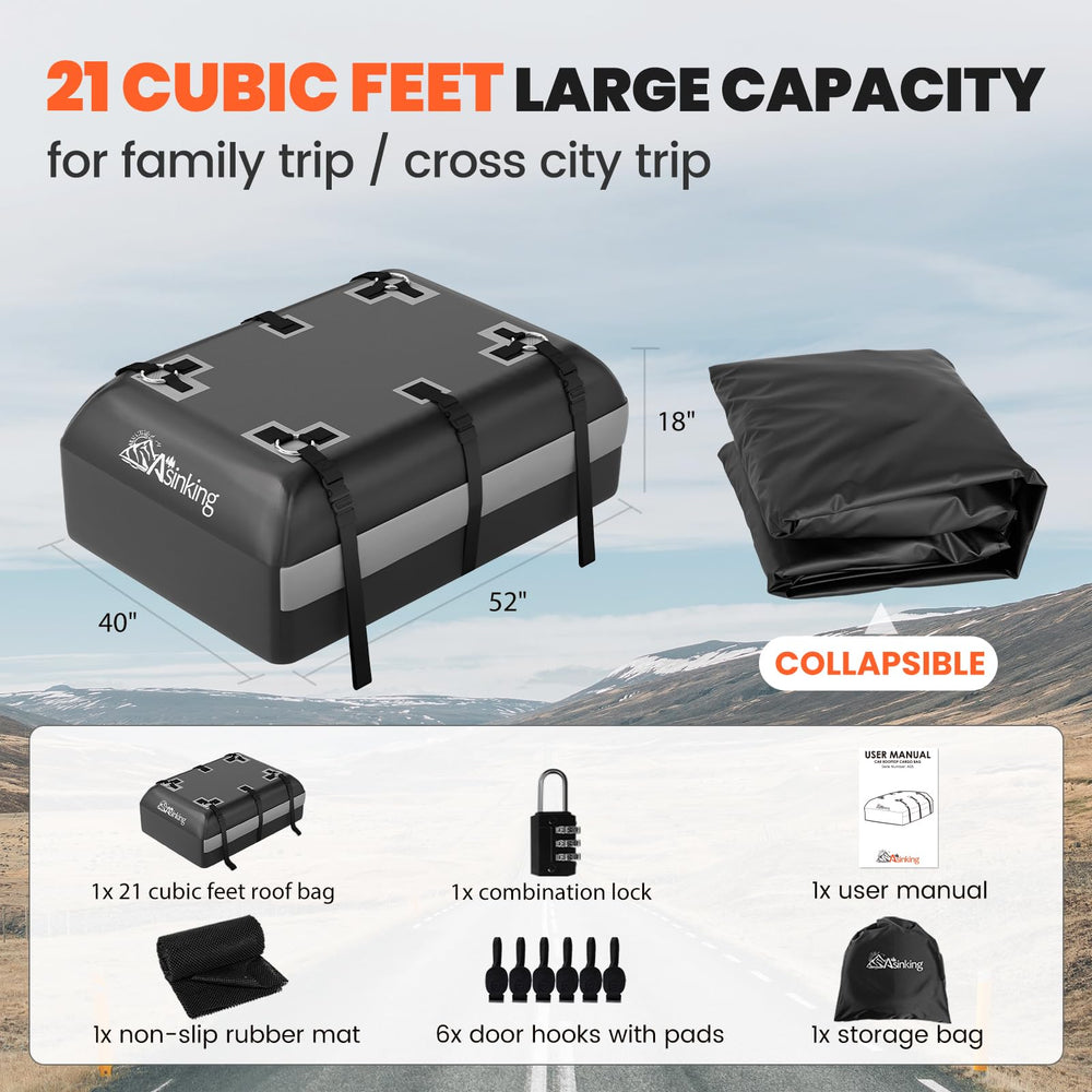 Asinking 21 cu ft capacity cargo bag ready for family road trips and cross-city trips