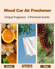 Asmonato Pine wood car freshener clip provides earthy aroma for SUVs and trucks.