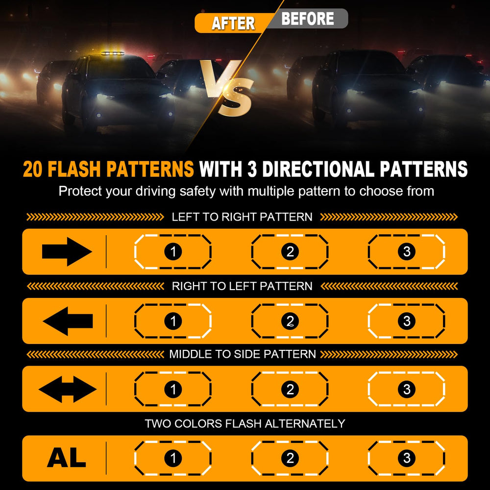 ASPL light bar offers 20 flashing patterns for versatility.