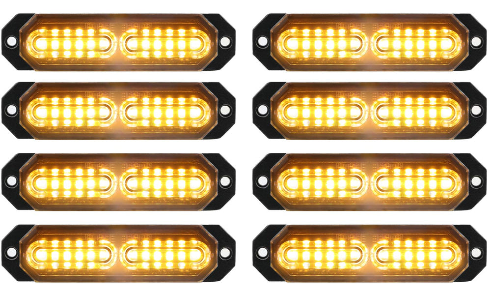ASPL 8Pcs Sync Ultra Slim 12-LED strobe lights mounted on grille for daytime visibility.