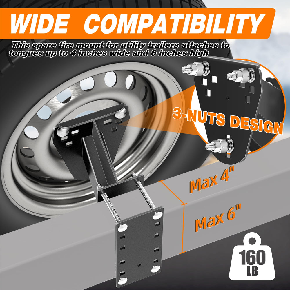 Asrnten spare tire mount compatibility illustrates 4 to 8 lug patterns.