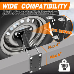 Asrnten spare tire mount compatibility illustrates 4 to 8 lug patterns.