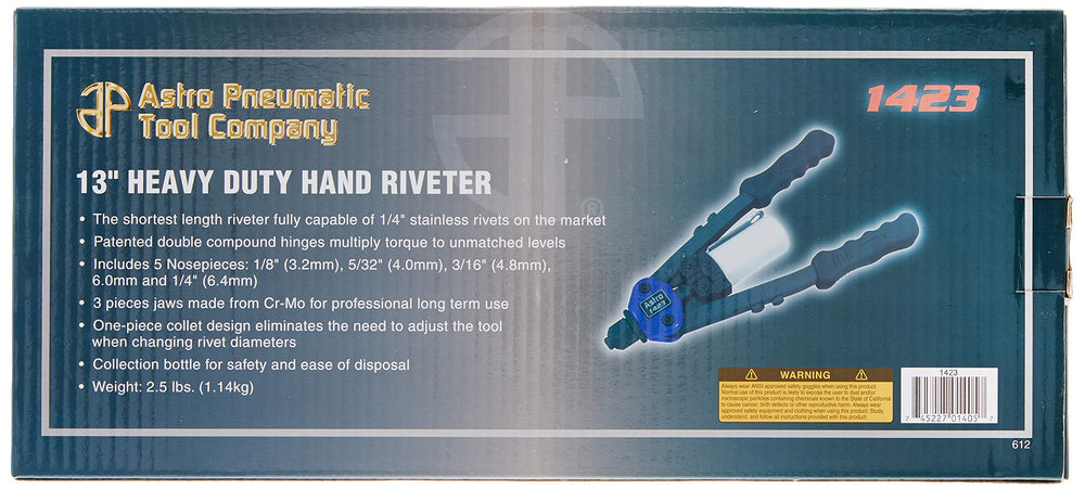 Astro Pneumatic 1423 nose pieces set with five sizes for rivets.