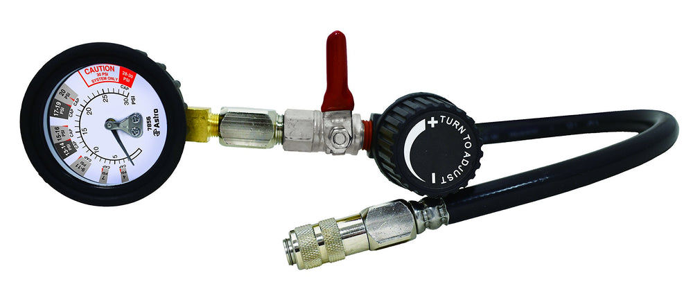 Astro 7856 in use for constant-pressure leak tracing in a cooling system.