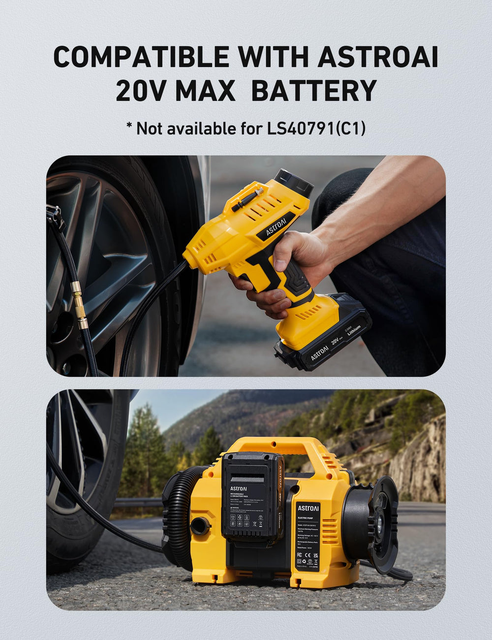 AstroAI 20V MAX charger packaging with included accessories