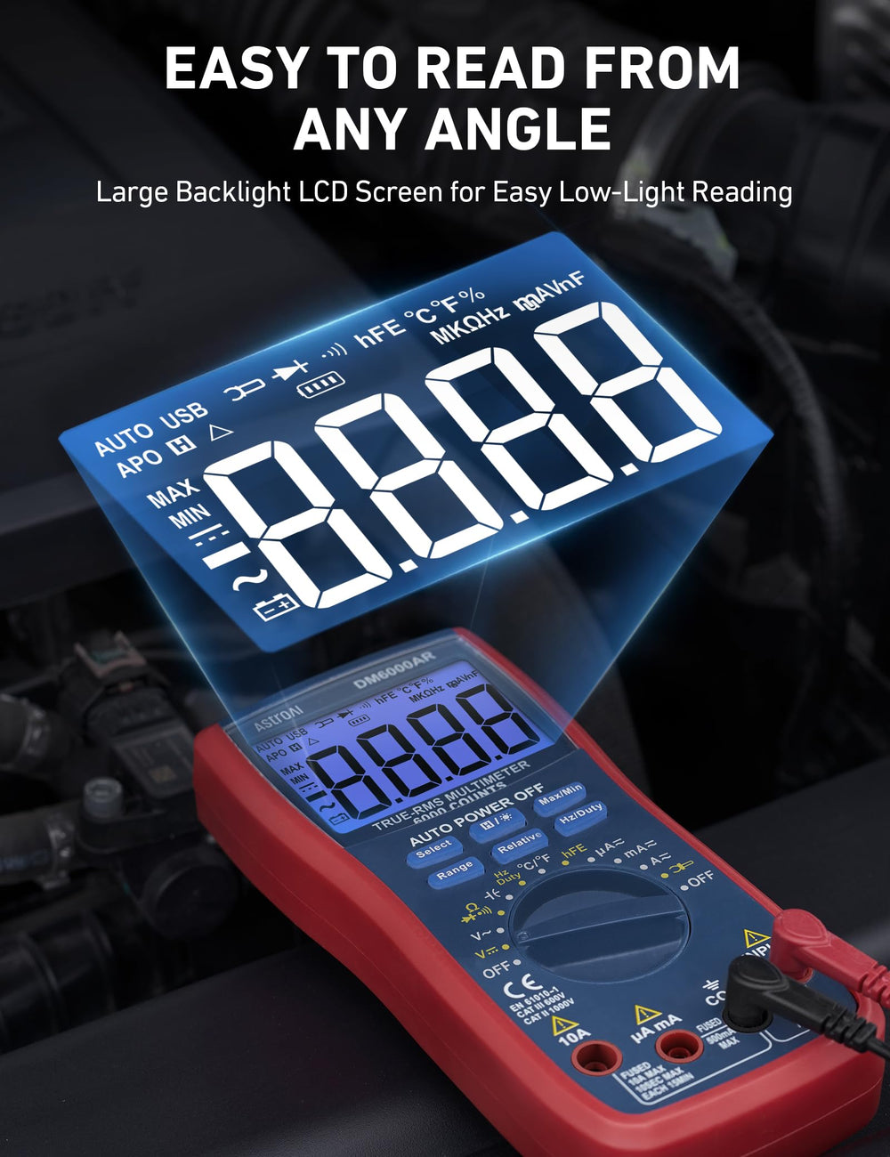 AstroAI True RMS mode provides accurate AC readings under varying signals