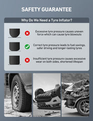 AstroAI digital tire pressure gauge in use on a car tire for safe pressure check.