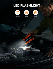 AstroAI P10 connected to car battery during jump start