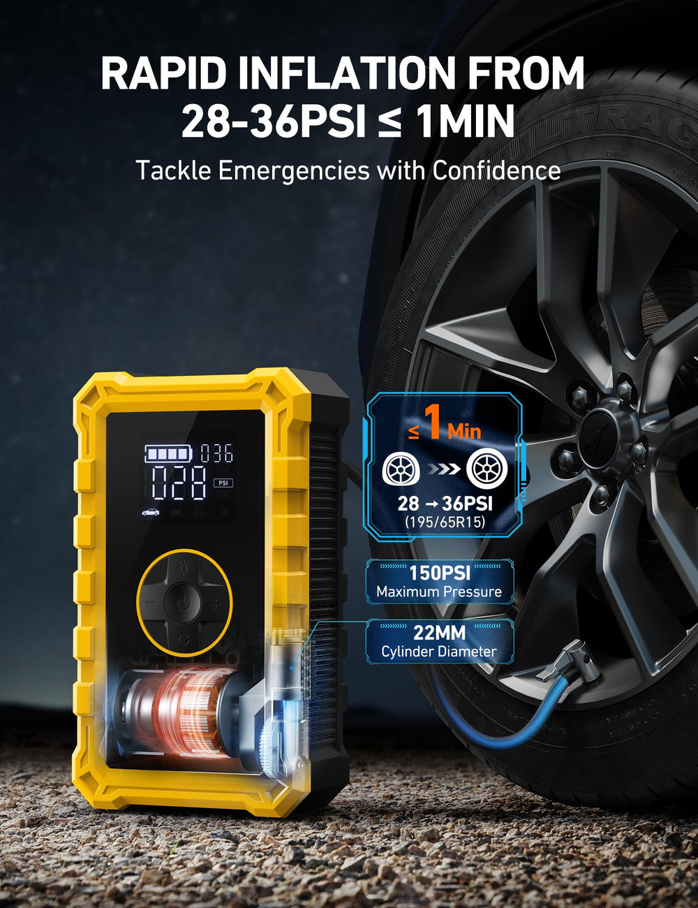 AstroAI S8 auto-stop inflation preserves precise tire pressure with presets.
