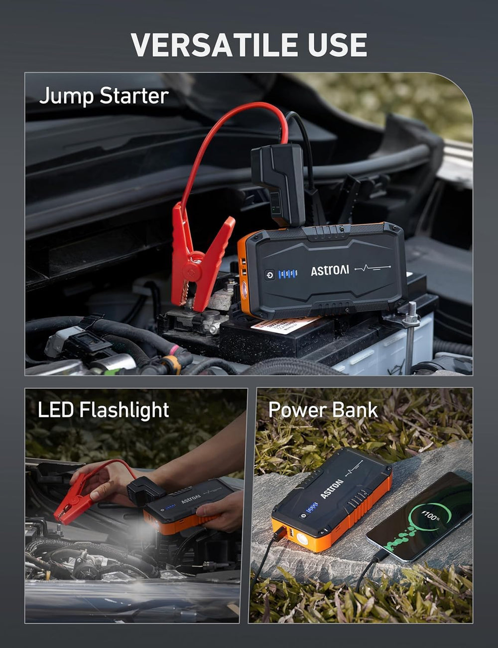 AstroAI S8 dual USB ports power phones during trips and outages