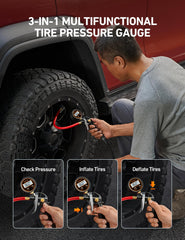 AstroAI T1 in-use on a vehicle tire shows reliable readings.