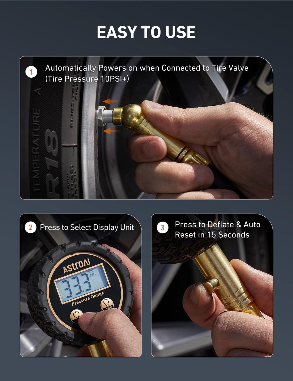 Backlit display and multiple units make readings clear in any condition