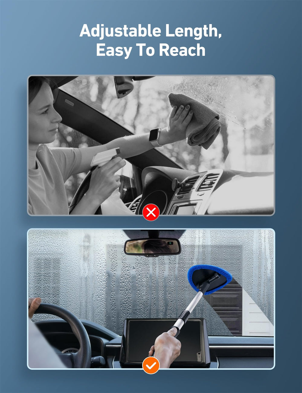 AstroAI interior glass cleaning tool reaches tight spots behind the dashboard