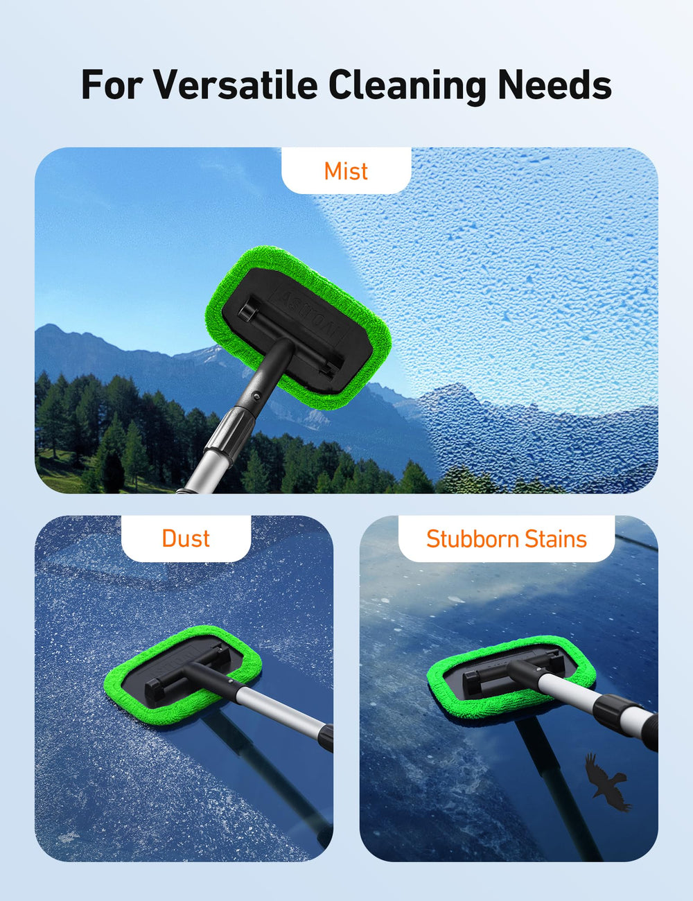 AstroAI windshield cleaner tool includes a 60ml spray bottle for controlled application.
