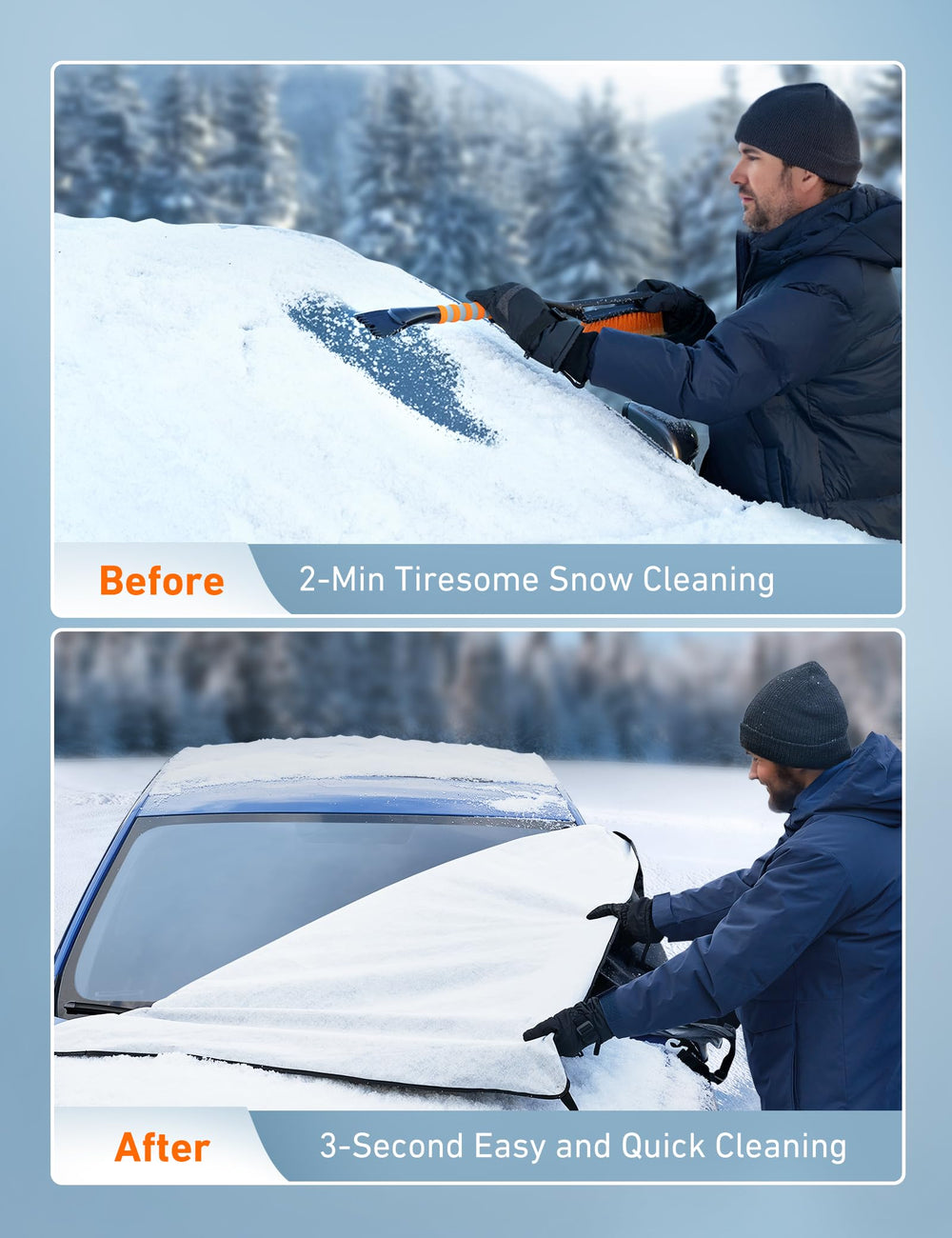 AstroAI cover over side windows keeps visibility clear in snowy conditions.