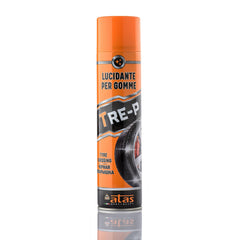 ATAS Speciality Tire Shine Spray bottle refreshing tires with deep black gloss