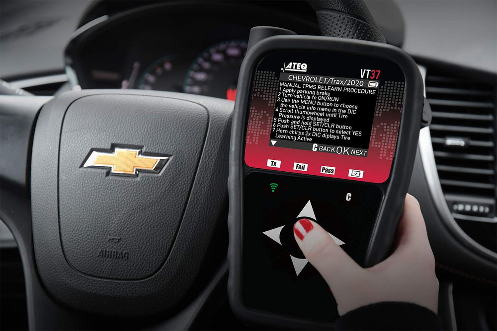 ATEQ VT37 relearn procedure display guiding TPMS resets safely.