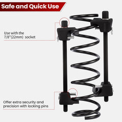 ATP MacPherson Strut Spring Compressor showing 180° hook placement for balanced pressure