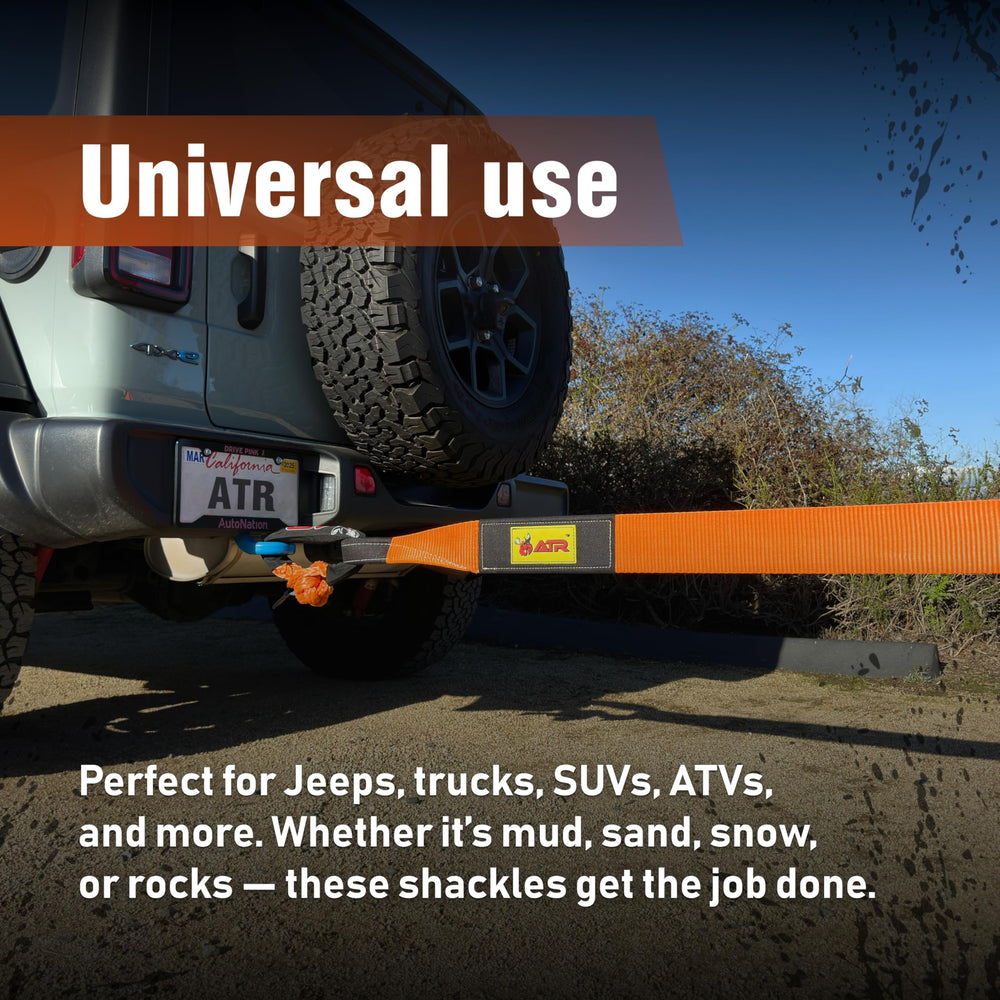 ATR Soft Shackle safety-edge-less design protects bumpers during recovery.