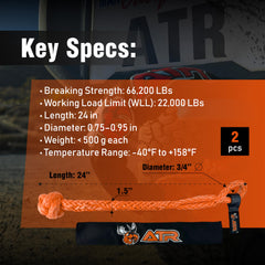 ATR Soft Shackle UHMWPE rope closeup highlights lightweight strength for towing.