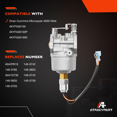 ATRACYPART carburetor for Onan A041D736 side view highlights easy replacement and compatibility.