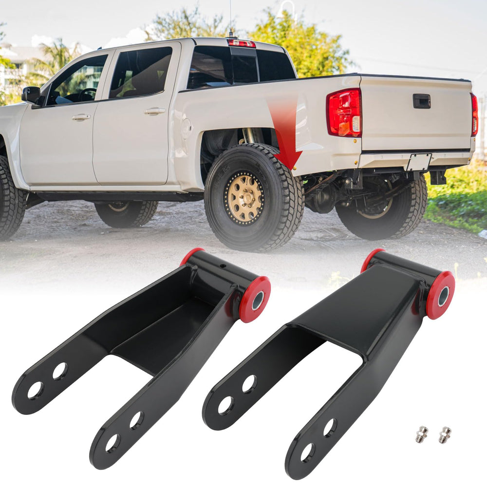 ATRACYPART lowering shackle kit 2in rear drop on Silverado improves ride stability.