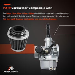 ATRACYPART PZ19 carburetor side view demonstrates plug-and-play installation readiness.