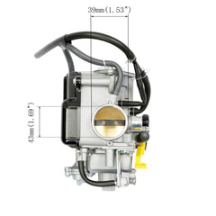 ATRACYPART TRX400 carburetor dimensions show intake 39/43mm and air filter 54/58mm.