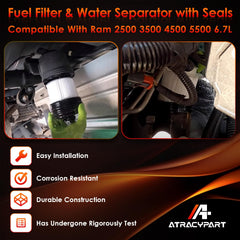 Close-up of ATRACYPART water separator detail for the 6.7L Cummins kit.