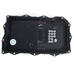 AUCERAMIC oil pan side view with gasket ready for installation in BMW transmission.