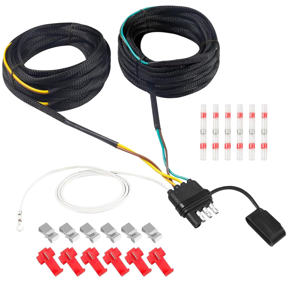 Aufind 30ft four-pin five-wire trailer harness close-up showing durable copper conductors