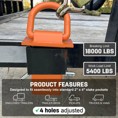 AUH orange trailer D-ring installed in stake pocket.