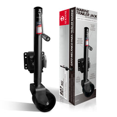 Aukayne boat trailer jack with dual wheels for stable maneuvering on uneven terrain.