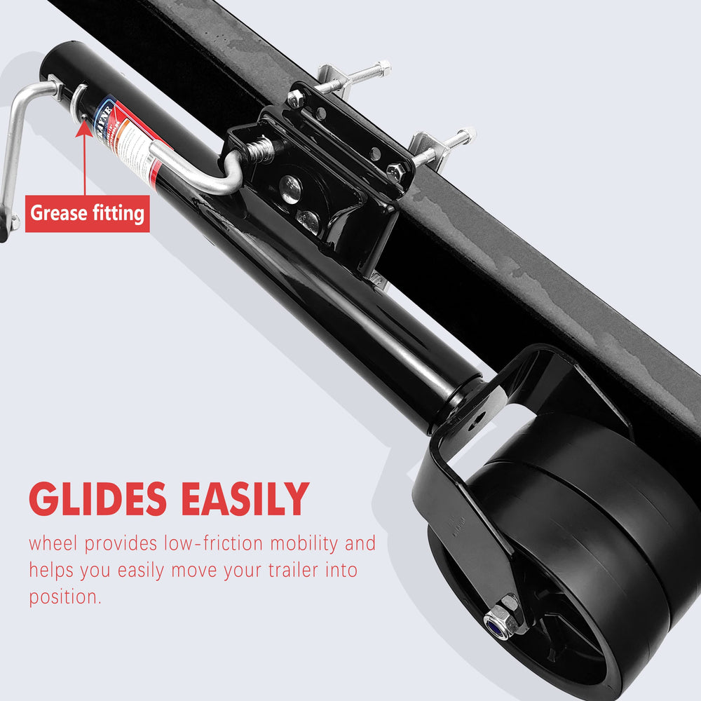 Aukayne trailer jack swivel bracket allowing vertical or parallel storage.