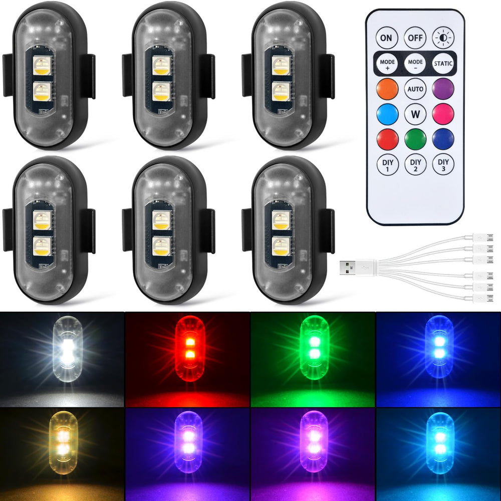 Aukmak 6PCS wireless strobe lights with remote mounted for quick vehicle visibility
