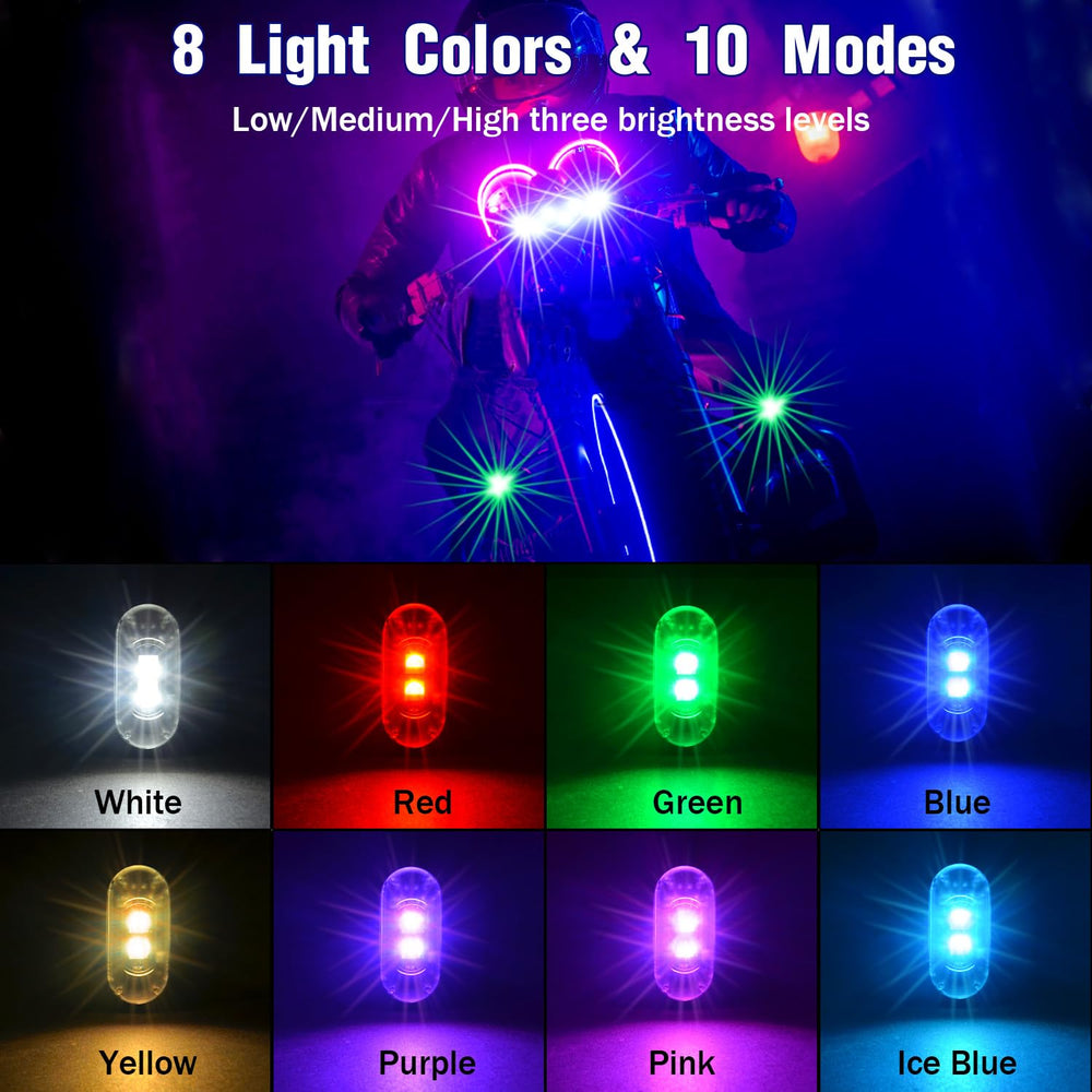 Aukmak LED strobe lights showing eight color options for signaling