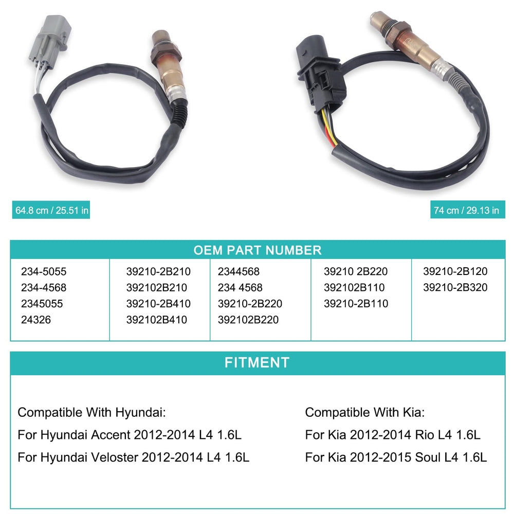 AULINK oxygen sensor kit fits Hyundai Accent, Veloster, Kia Rio and Soul models.