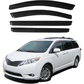 Aumivoron rain guards for Toyota Sienna front-left outdoors, showcasing curved fit and protection against rain