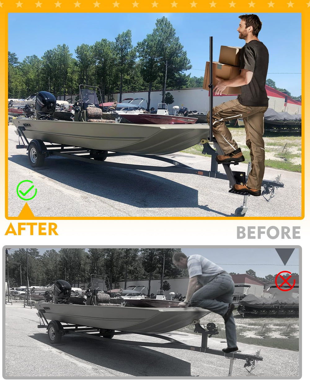 Aupar boat trailer step with handrail bar offers stable support during access