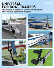 Aupar Boat Trailer Steps with black powder coat finish on trailer
